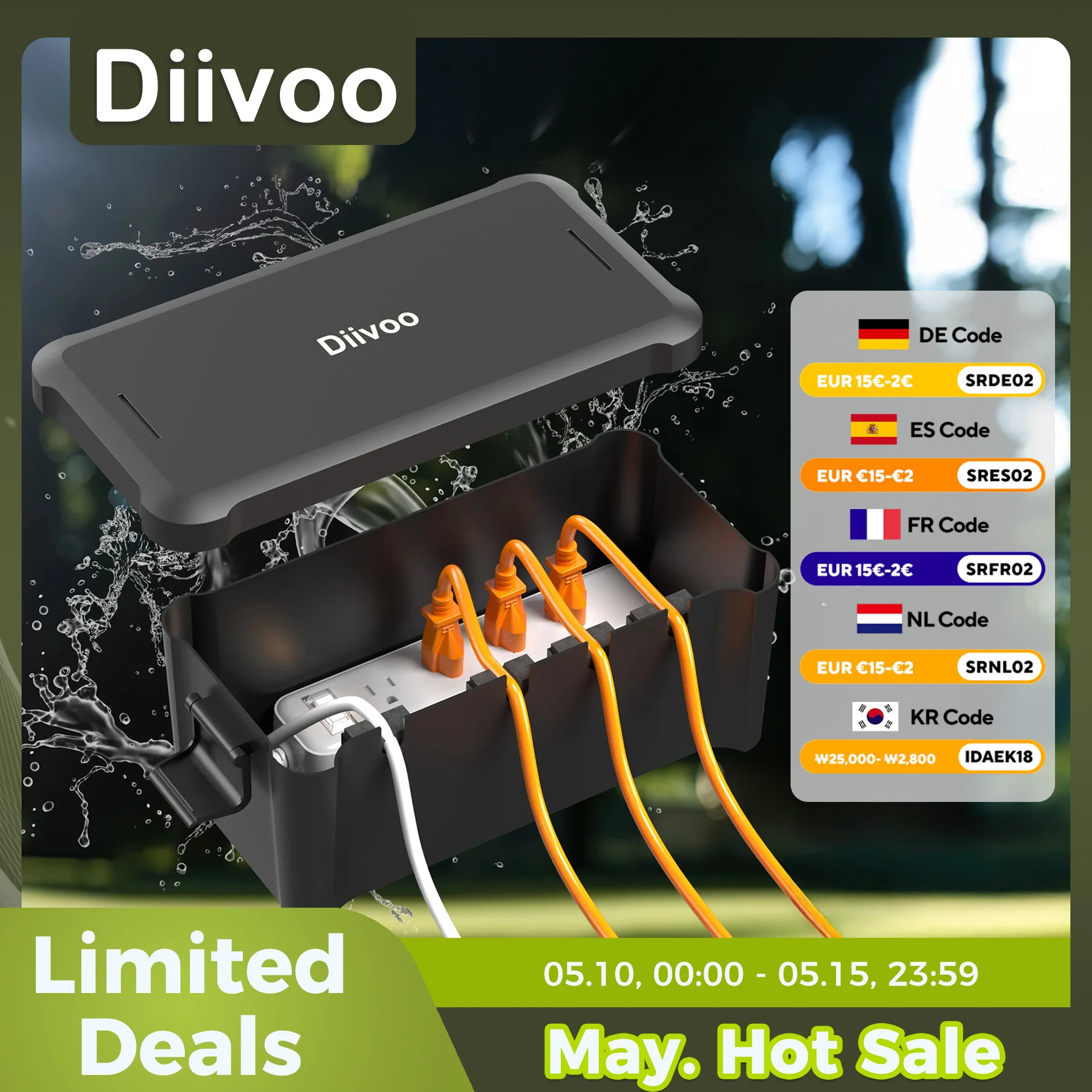 Diivoo 야외 방수 전기 상자 외부 케이블 연결 소켓 인클로저 타이머 확장 리드 휴일 정원