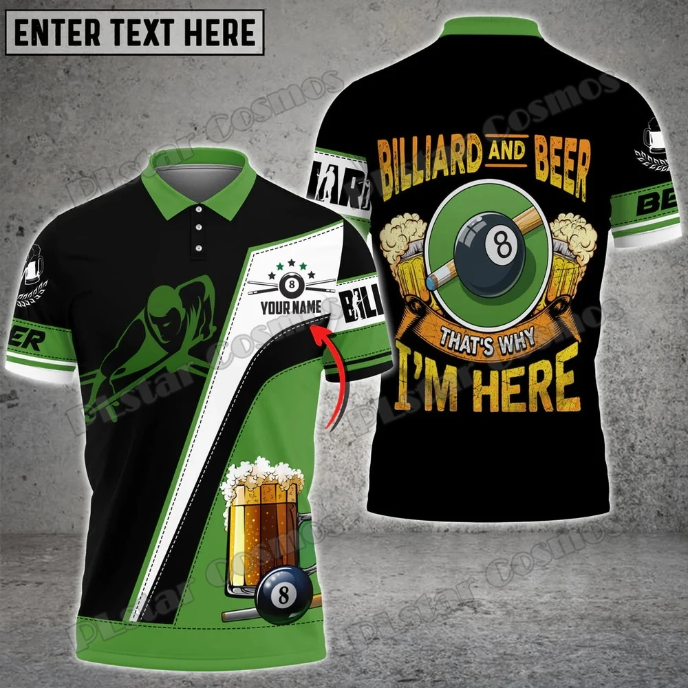 Billard braun personal isierter Name 3d gedruckt Herren Polos hirt Sommer Straße lässig T-Shirt Shirt Geschenk für Billards pieler wk58 – Detail 10