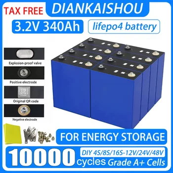 Batterie LiFePO4 Grado A 3.2V Nuove celle da 340Ah 10.000 cicli per fai da te 12V 24V 48V, per auto, solare, camper, accumulo di energia, esenti da dazi