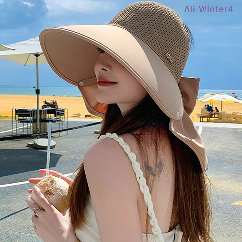 {Summer2} Damen-Sonnenschutz mit breiter Krempe zum Schutz des Gesichts, modischer Sonnenschutzhut mit UV-Schutz für den Strand im Freien_voghion.com