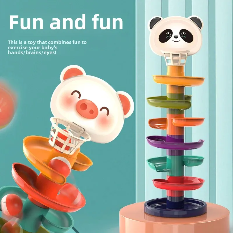 Interactive Baby Basketball Cartoon Toy Tossing Fun Educational Early Learning Stackable Ball Rolling Track Toy For Kids