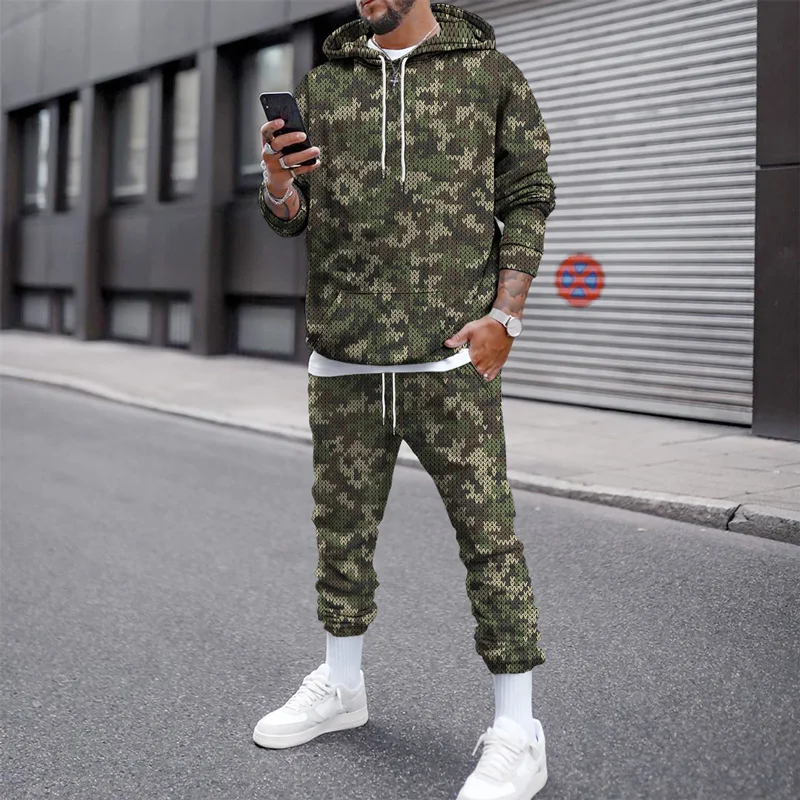 

New Fashion Man Essentials Hoodies Suits 3D Print Camouflage Unisex Oversized Clothing Sweatshirt Men's Sweatpants Set For Men