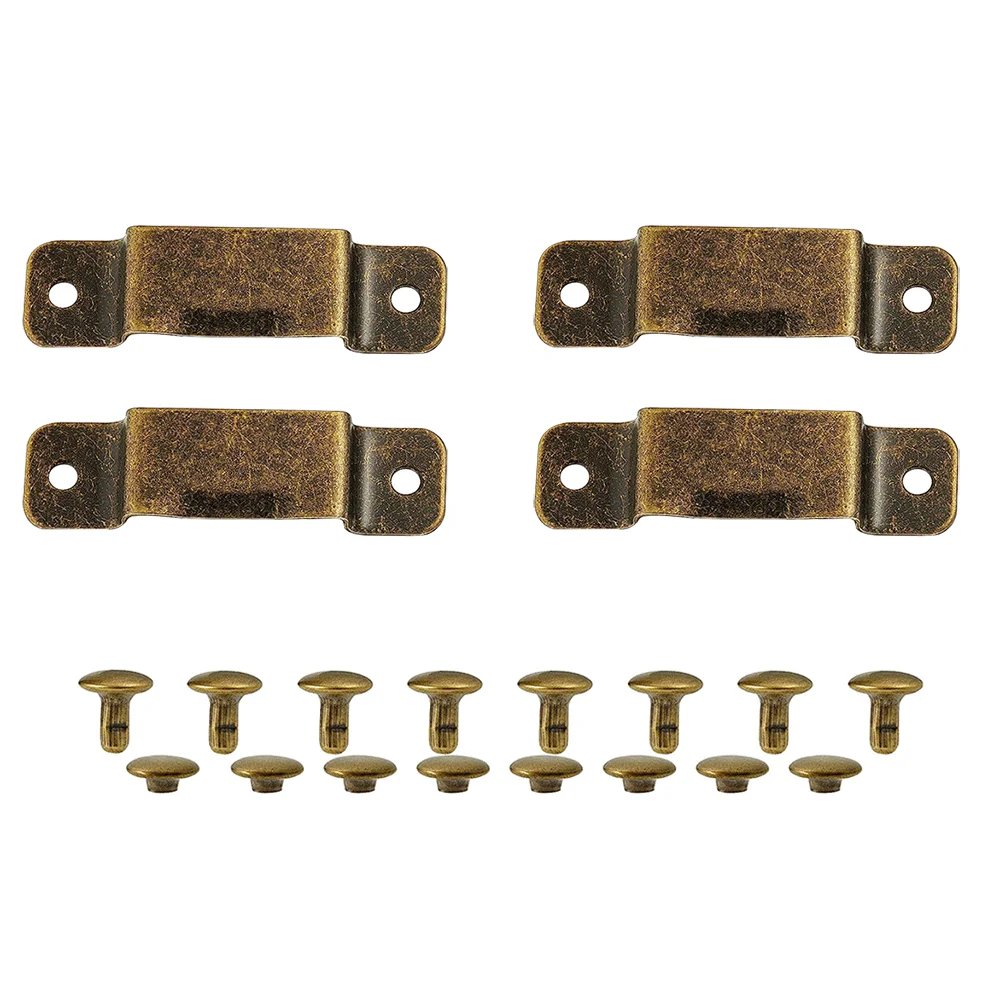 4x Vintage Tape Measure Clips Metal Tape Measure Hanger Carrier Leather Tool Waist Pocket Bag Clip Tool Bag Holder with 8 Rivets 2