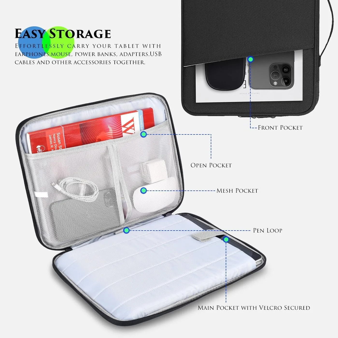 Shockproof Portable Tablet Storage Sleeve with Dual-Way Zippers