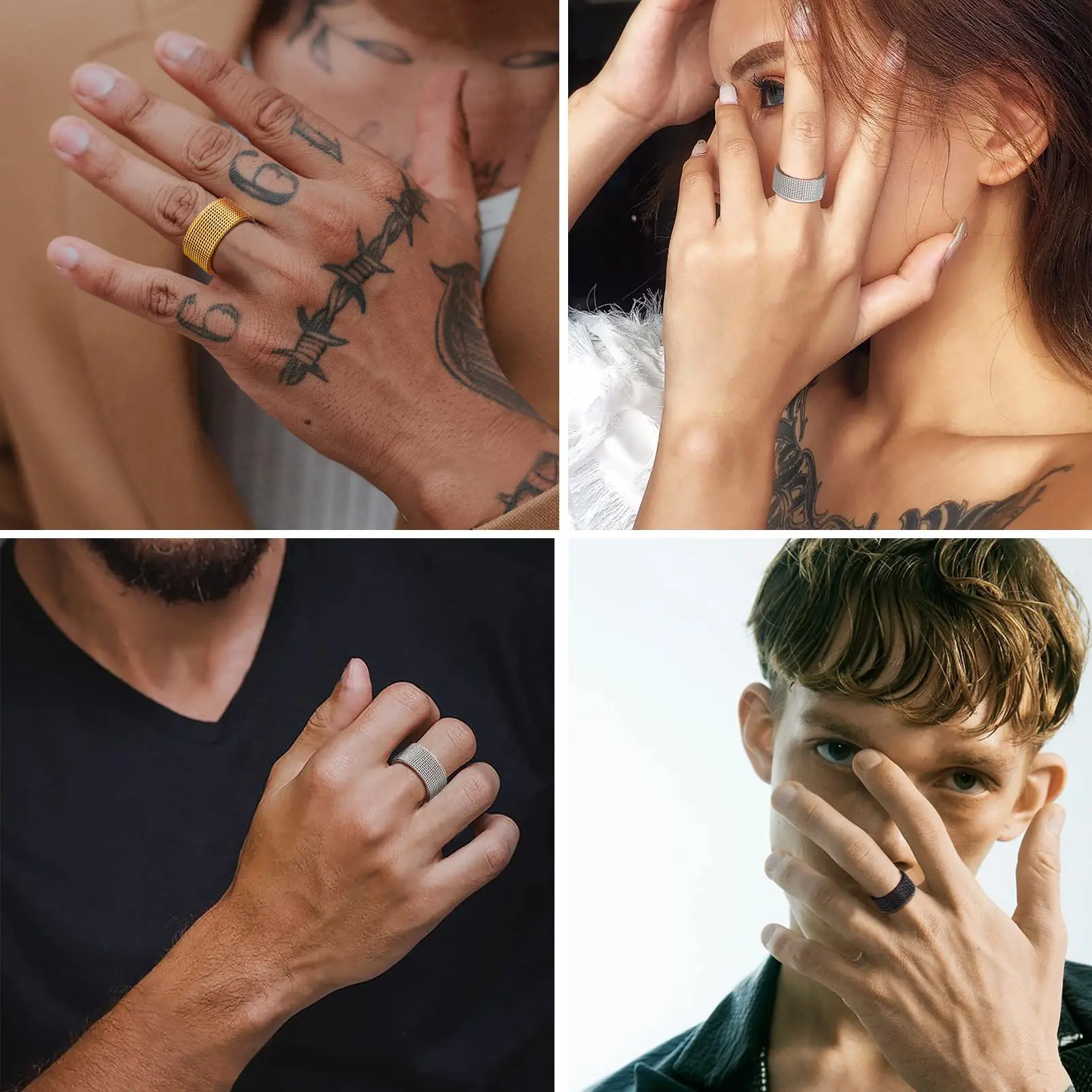 Fashion Elastic Mesh Chain Rings Titanium Stainless Steel For Men Women Wedding Engagement Punk Jewelry Gifts