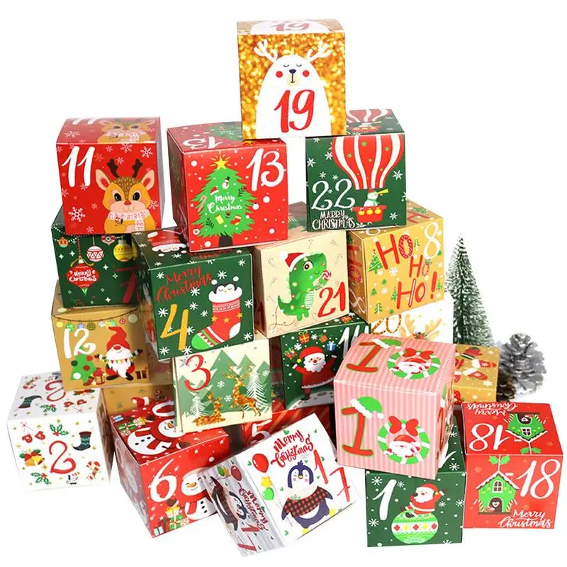 Calendario Avvento Fai Da Te - 24 Scatoline In Cartone Con Motivi Natalizi, Per Decorazione E Regali - Foto 8