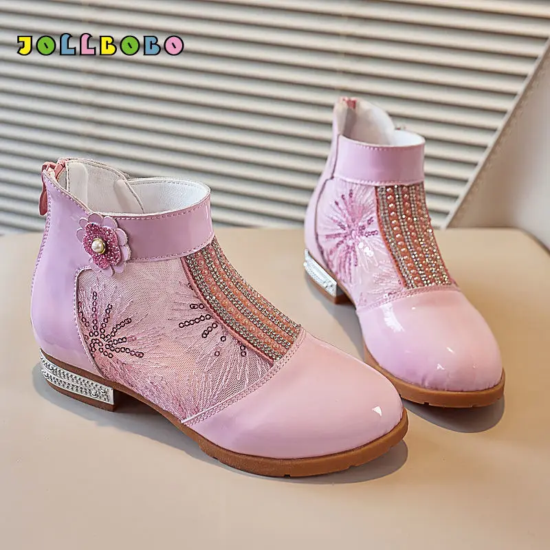 

Girls Glitter Ankle Boots Summer Breathable Princess Wedding Party Dress Shoes Pink Silver Gold for Toddler/Little Kid/Big Kid