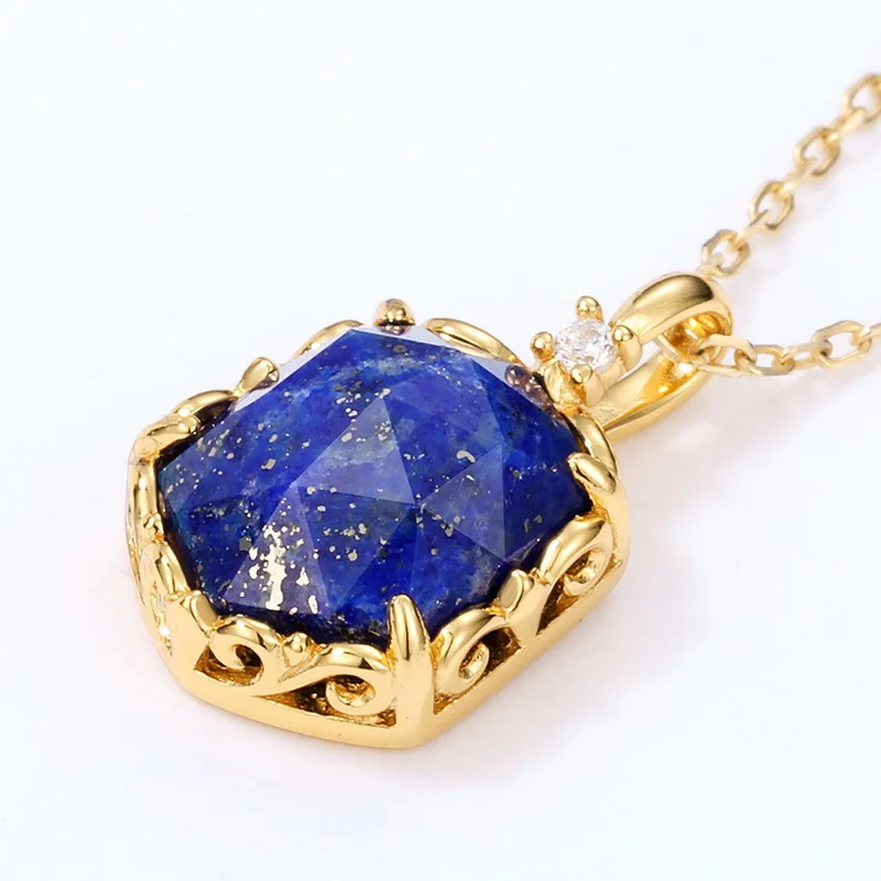 

Natural Lapis Lazuli Necklace S925 Sterling Silver 10k Gold Plated Zircon Lazurite Stone Pendant Necklaces Women Fine Jewelry