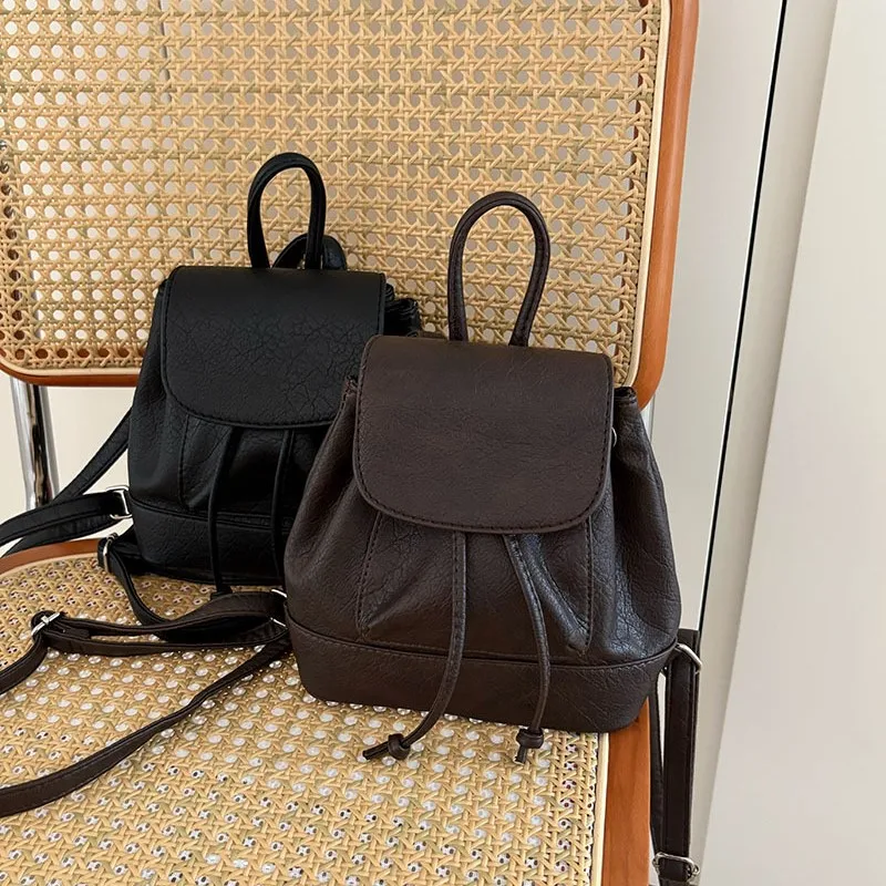 JIAERDI Vintage Drawstring Backpack Women Pleated Leather Texture Backpack Ladies Fashion Versatile Mini Mochilas Mujer 2025 New