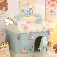 Kawaii Piggy Bank Anime Cartoon Cute Square Money Boxes Piggy Bank with Lock and Key for Notes Children Xmas New Year Toys Gift 2