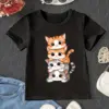 Cute Anime Cat Pattern Printed Girls Cotton T-Shirt Summer Kids Short Sleeve T-Shirt Pajamas Comfortable Soft Fabrics 4