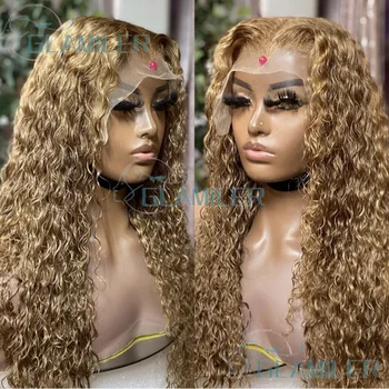 #27 Blonde Colored Human Hair Deep Wavy 13x6/360 Full Lace Wigs With Bleached Knots Pre Plucked Water Wavy 13x4 Lace Front Wigs
