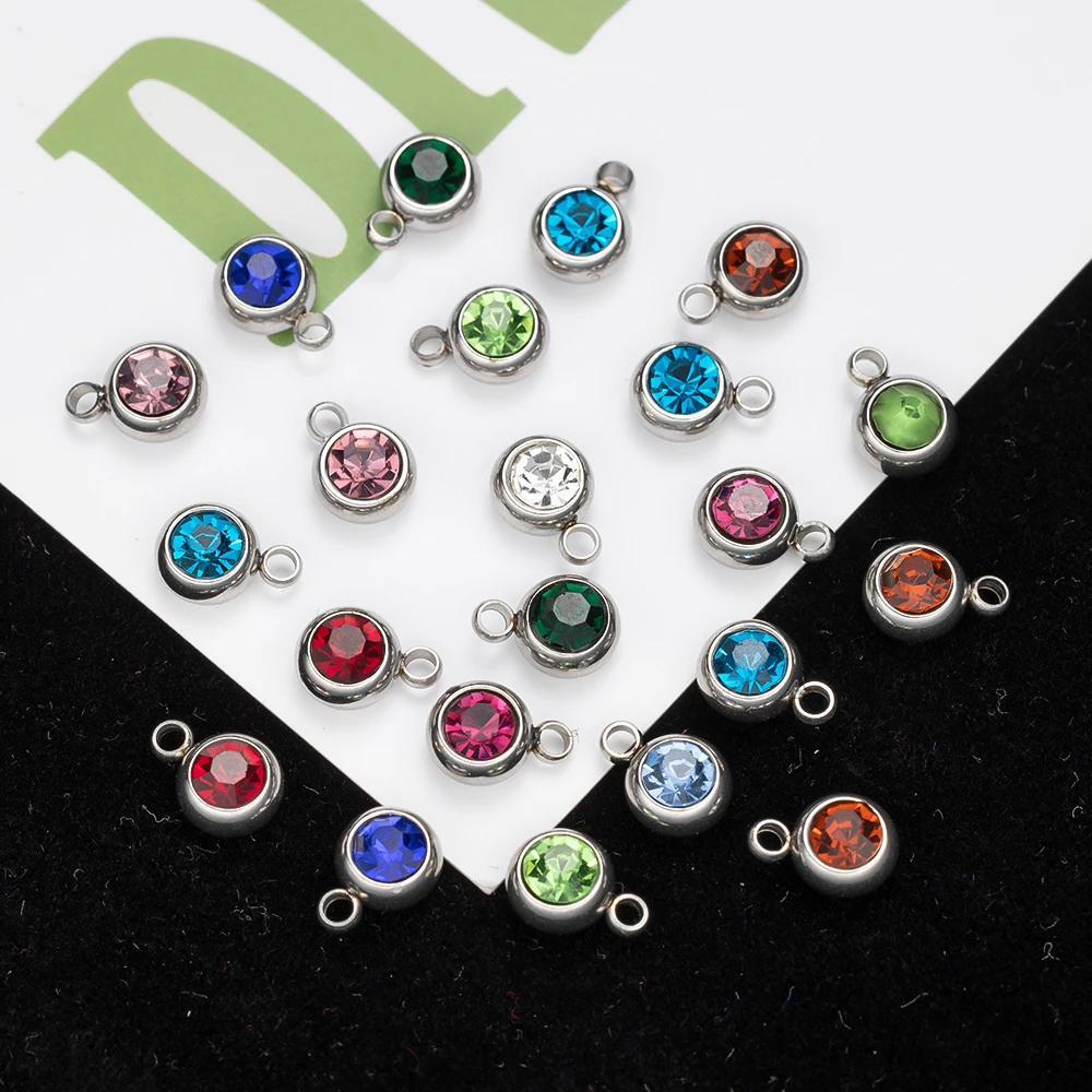 10pc Edelstahl Kristall Charms Anhänger Geburts stein DIY Mode Halskette Armband Weihnachten Ohrring Schmuck machen Zubehör – Detail 6
