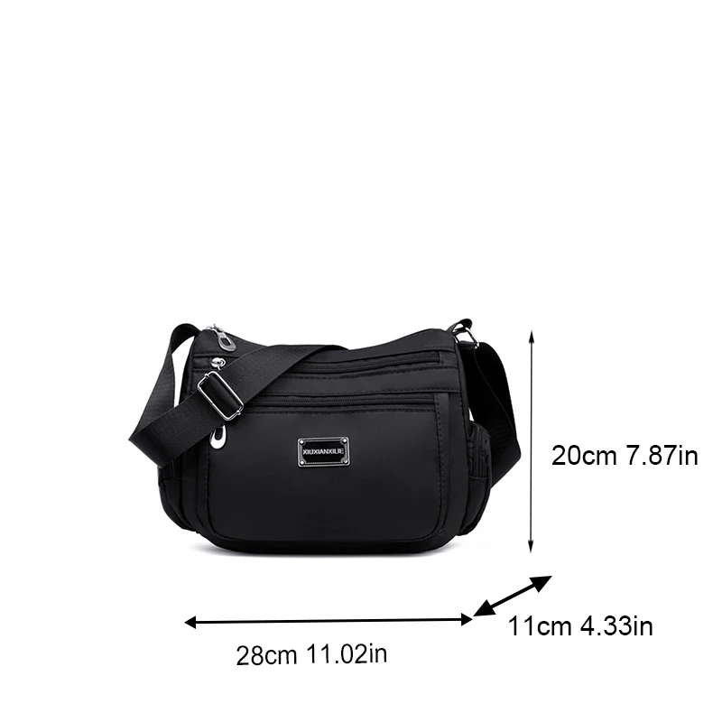 Multi-layer Nylon Shoulder Bag, Waterproof Multi-pocket
