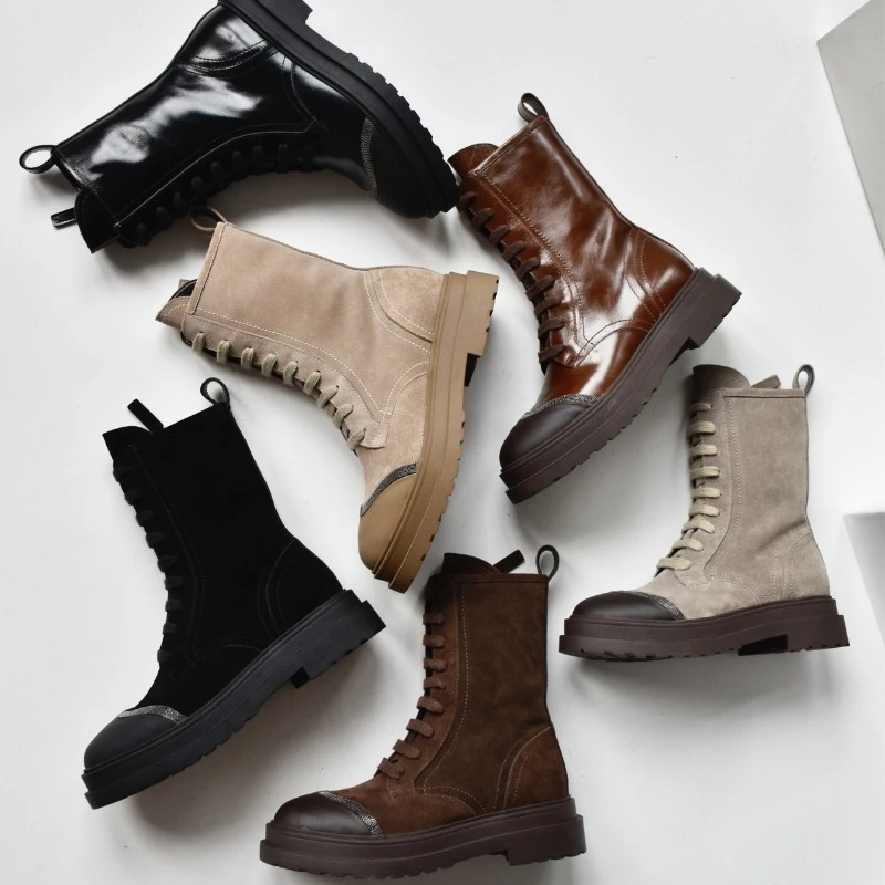 

Классическая обувь, импортные мотоциклетные ботинки из телячьей кожи на шнуровке