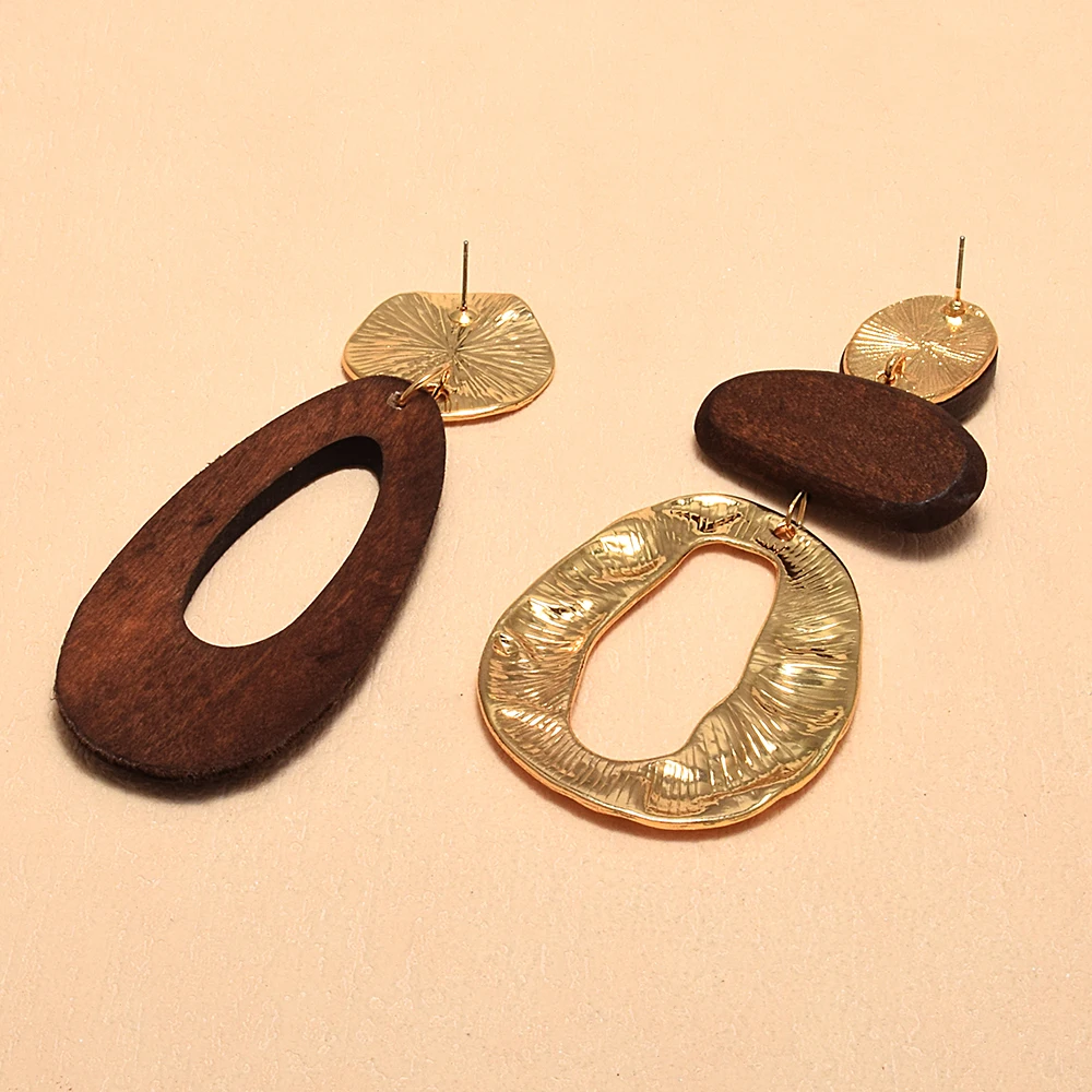 Women Drop Earrings Irregularly shaped Wooden Earring Big Drop Earrings