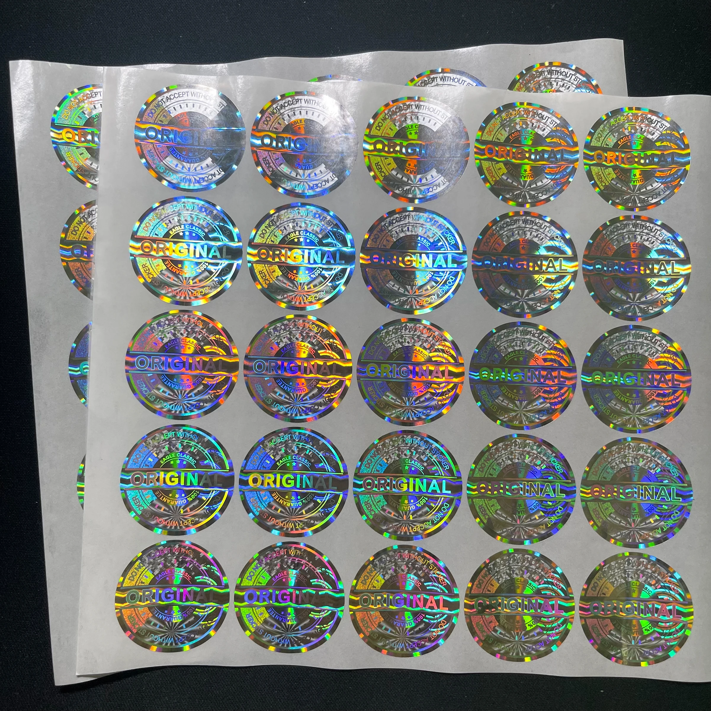 30X30mm silver original authentic sticker tamper-proof security seal holographic sticker laser anti-counterfeiting sticker