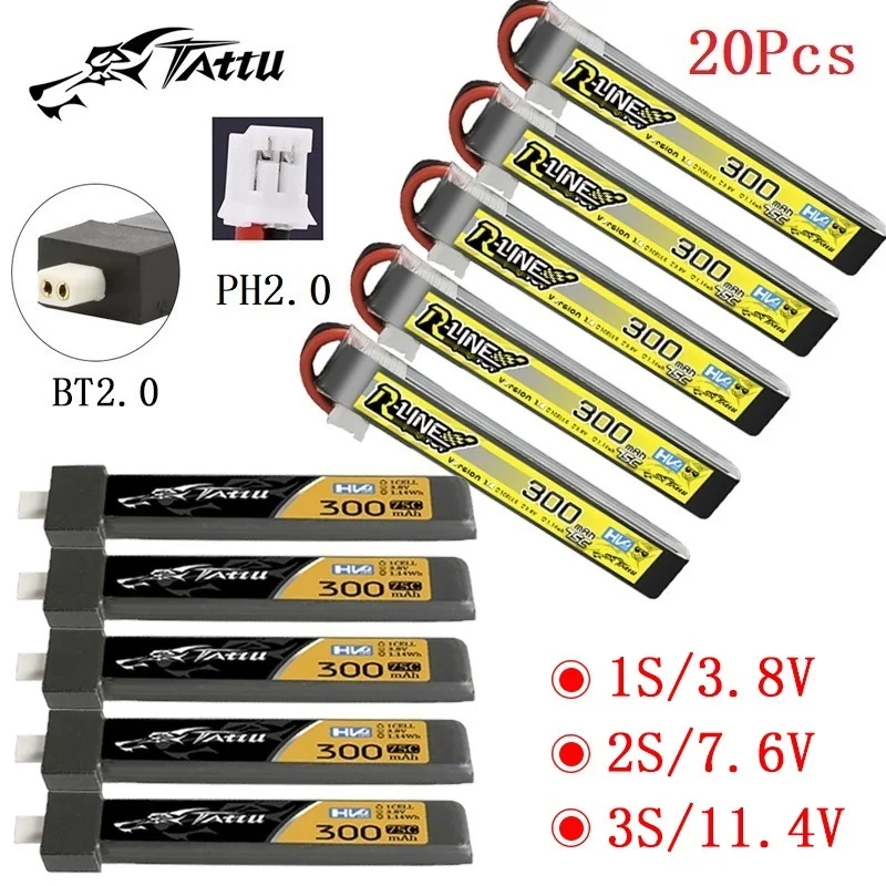 

TATTU 300mAh 75C 3.8/7.6/11.4V LiPo Battery For RC Helicopter Quadcopter FPV Racing Drone Parts 1/2/3S Drones Battery