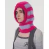 Women Winter Beanie Hats One-Piece Knit Balaclavas Stripes Imitation Mink Velvet Hats Scarf Hat 2