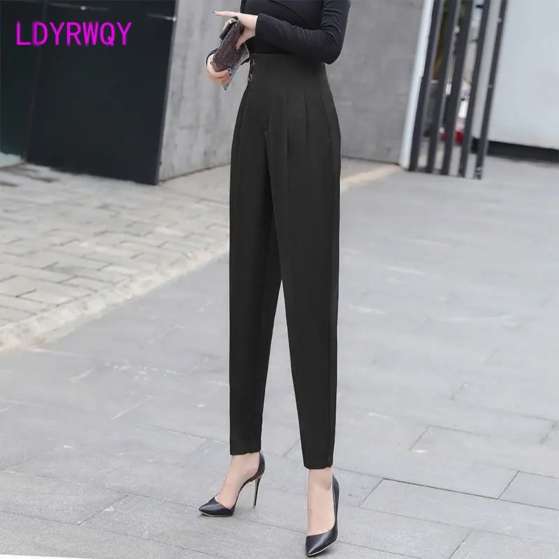 Leisure pants for women in spring and autumn, loose fitting for women with small feet and high waisted Harlan pants