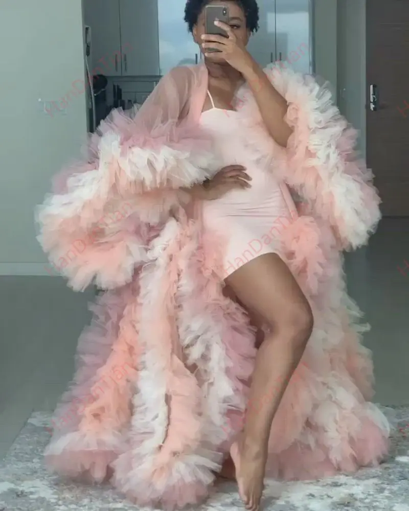 Women's Long Tulle Robe Perspektive Sheer Photoshoot Sheer Tulle Maternity Boudoir Dressing Gown
