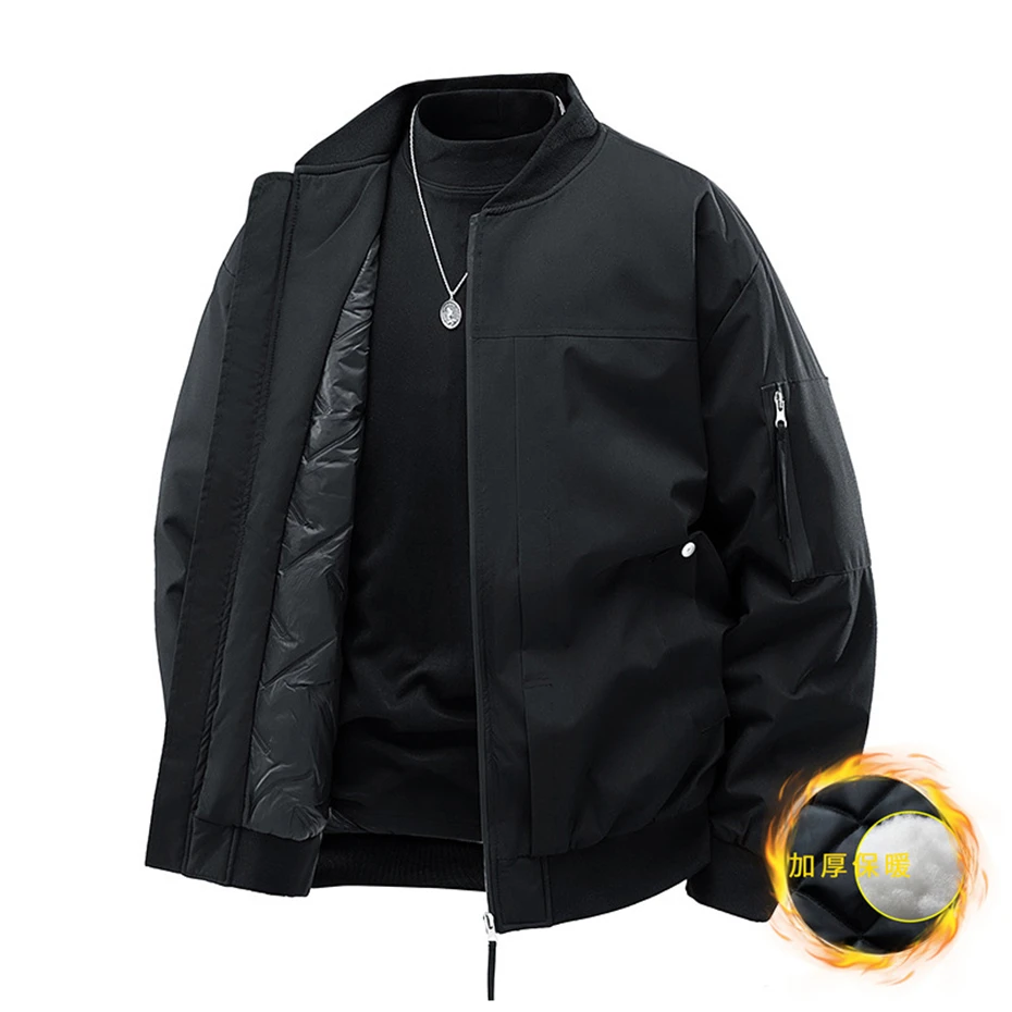 Winter Thick Jackets Men 9XL Plus Size Solid Color Varsity Jacket Fashion Casual Baseball Jacket Coats Male Big Size 8XL 3