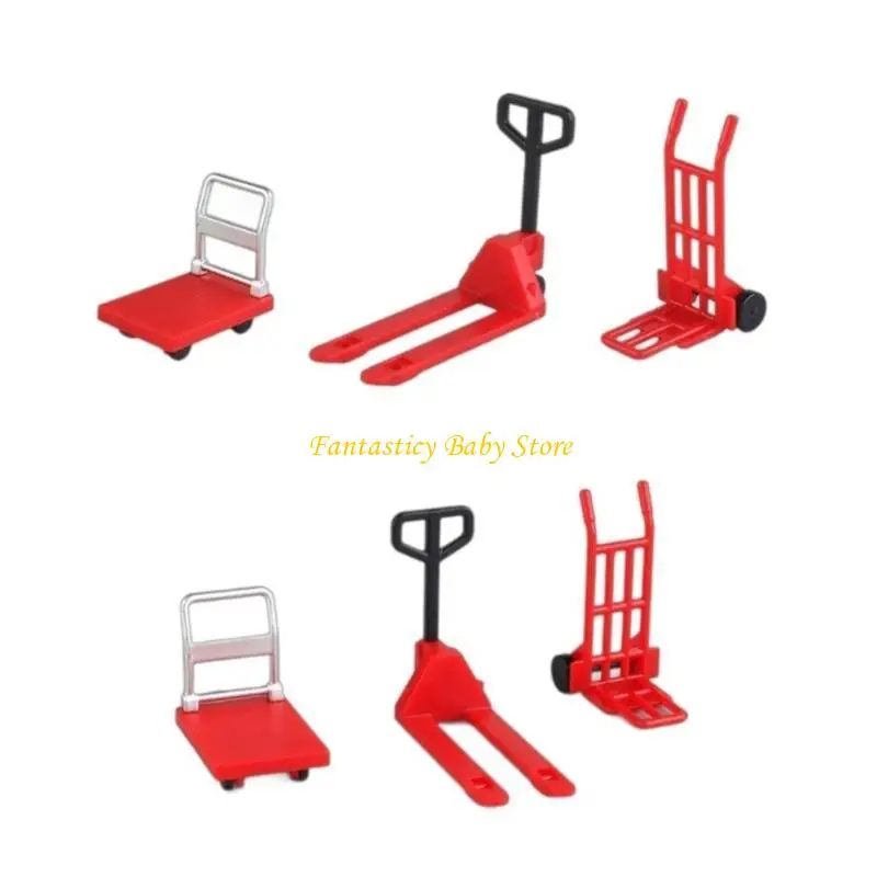 J6BE 1/12 스케일 인형의 집 창고 도구 상세한 미니어처 장식을 찾는 매니아를 위한 손수레 지게차 3개 세트