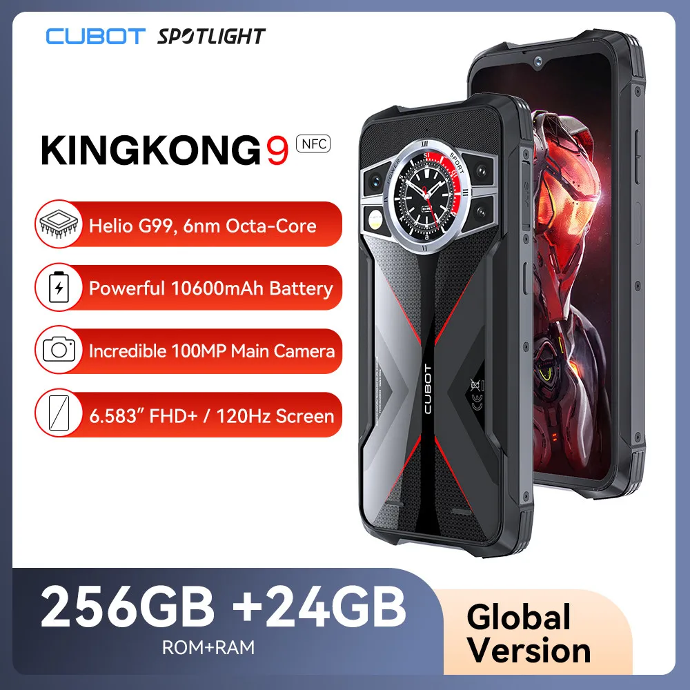 Cubot KingKong 9 24GB+256GB Helio G99 120Hz 6.583-Inch Screen Rugged  Smartphone 100MP Camera NFC 10600mAh Battery Cellphone