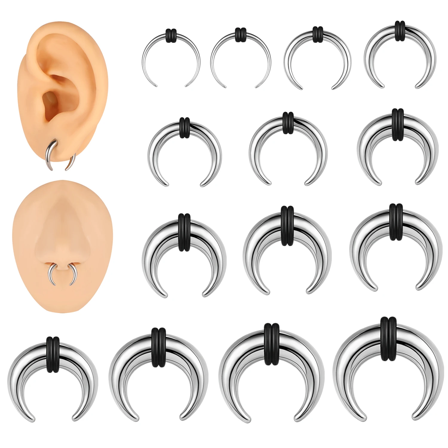 1Piece Stainless Steel Nose Ring 8-25mm Horseshoe Shape Septum Rings Colour Nose Studs Earring Punk Body Piercing Jewelry