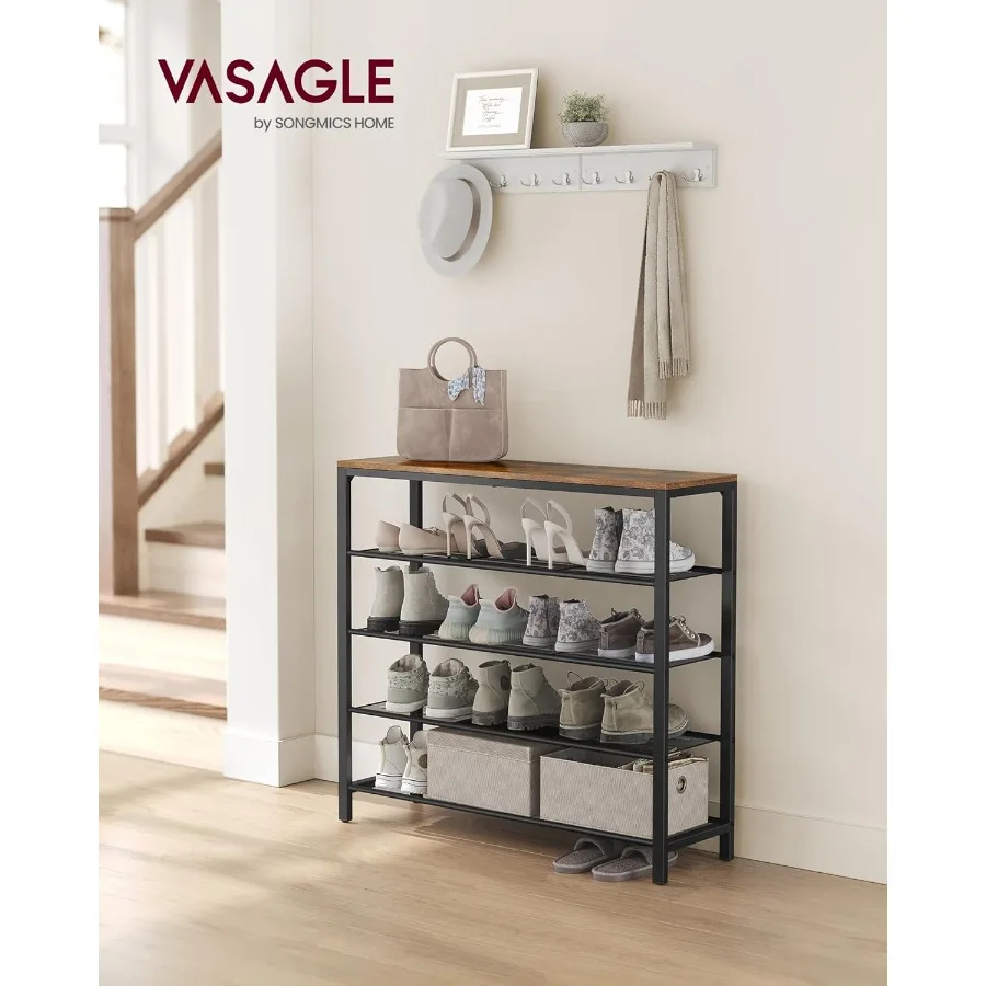 Shoe Rack 5Tier Shoe Storage Organizer with 4 Metal Mesh Shelves for 1620 Pairs and Large Surface for Bags for Entryway Hallway