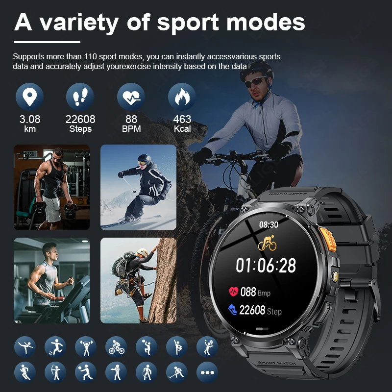 New 1.85” HD Screen LED Flashlight Smart Watch Men 730mAh Large Battery BT Call Man Bracelet Waterproof Fitness Men's Smartwatch 6