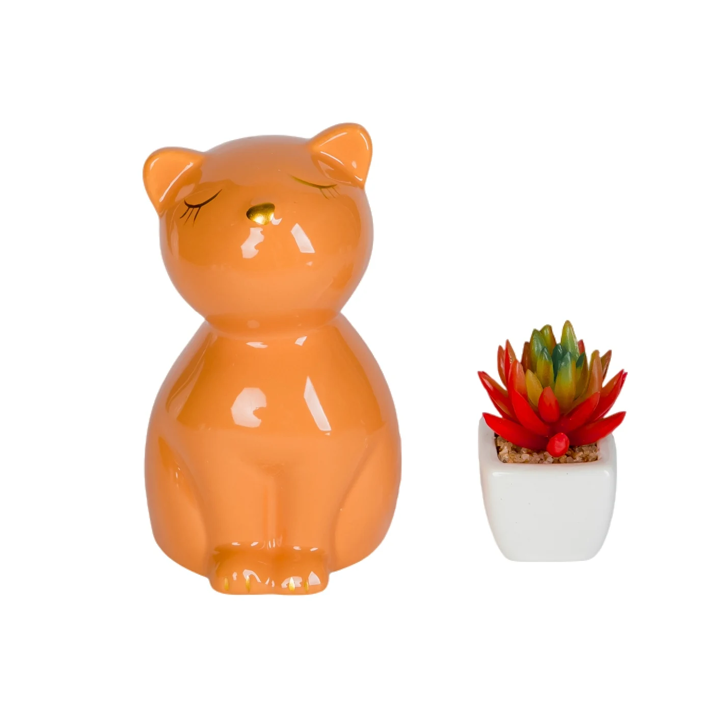 

Orange ceramic cat urn with screw lips for pet memorial ash