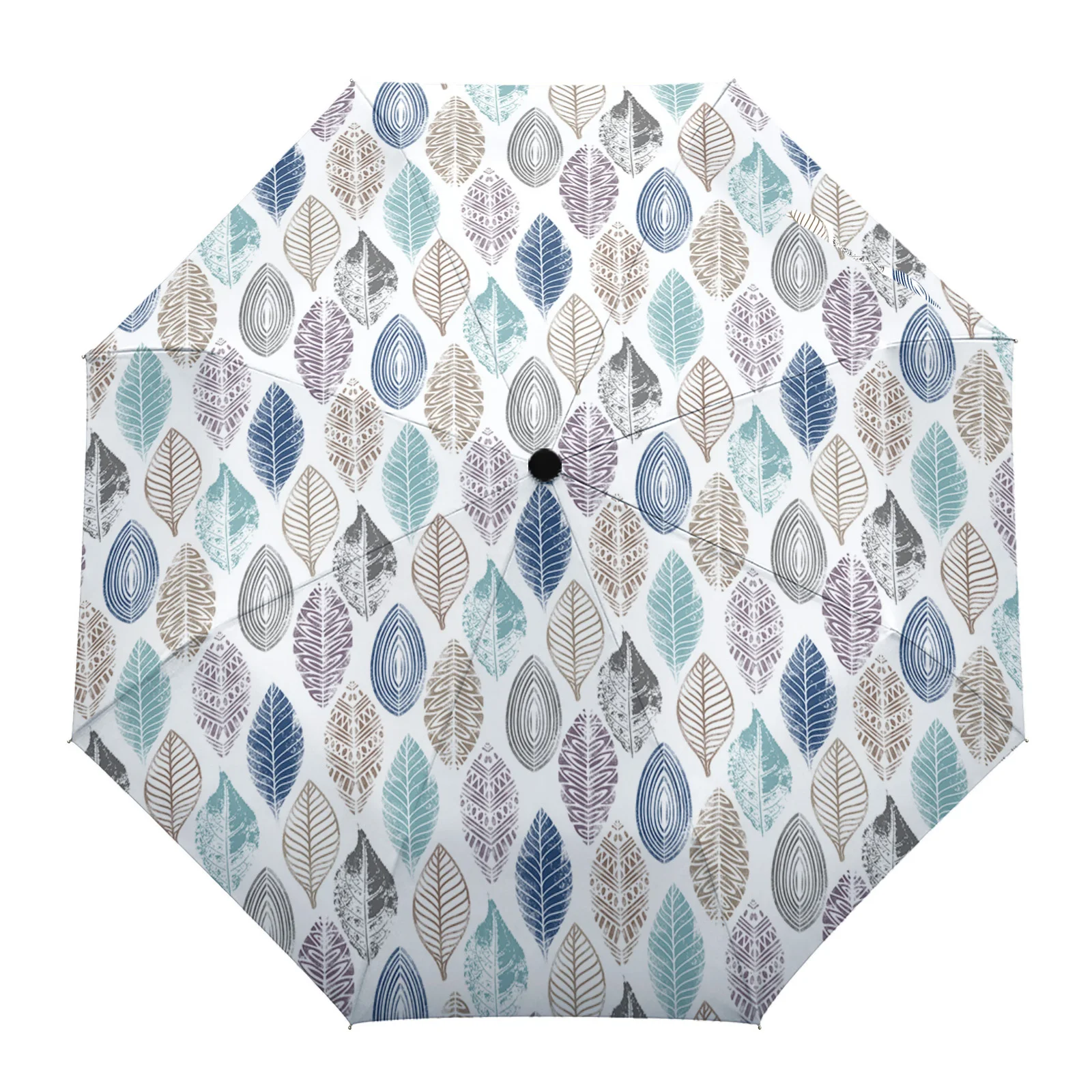 Leaves Blue Khaki Teal Purple Summer Umbrella For Travel Outdoor Male Female Rain Umbrella Fully-Automatic Printed Umbrella