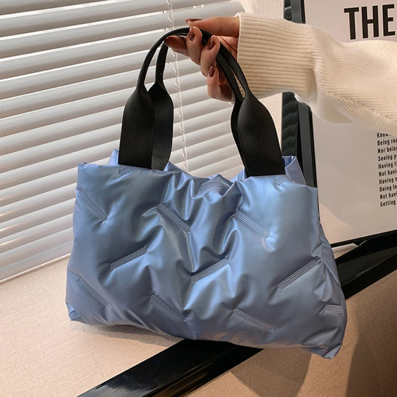 

Autumn Winter Top-handle Bag Casual Women Down Cotton Handbag Soft Fashion Warm Large Capacity Solid Color for Girls Shopping
