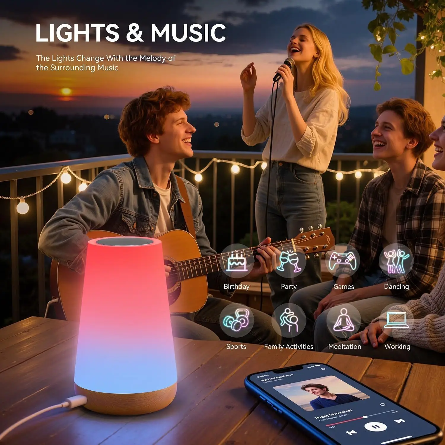 Tuya Smart APP WIFI Table Lamp Ambient Bedside Lamp Remotely Controlled Bedside Lamp Night Light with Multiple Lighting Modes