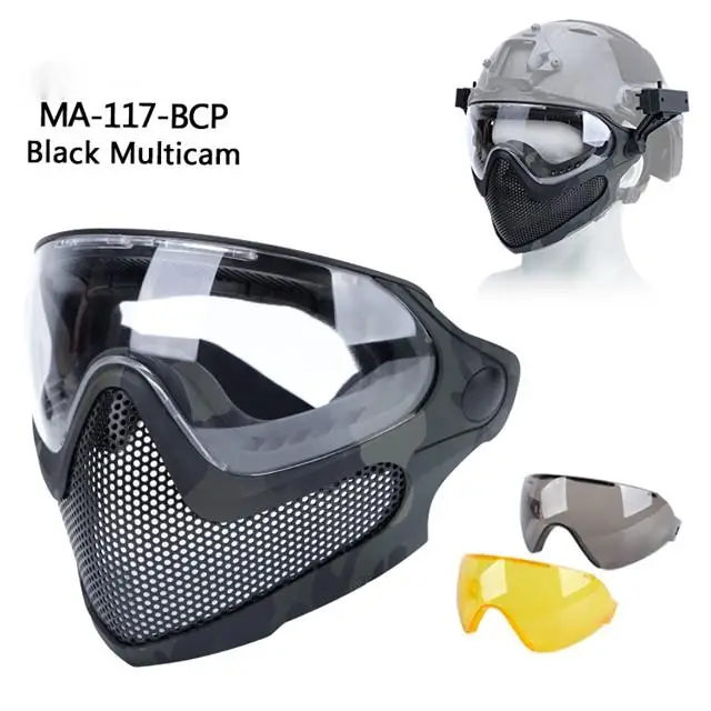 Casco táctico Airsoft PJ y máscara de pistola de aire de protección  completa, con gafas antivaho desmontables para pistola de aire paintball CS  Game