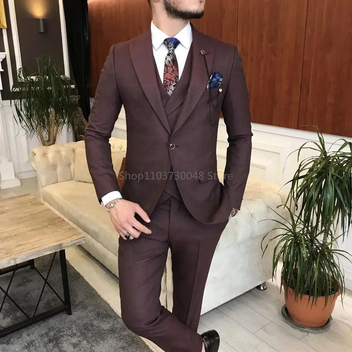 Gray Business Men's Suits Peak Lapel Blazer Formal Double Breasted Vest Wedding Party Tuxedos Male 3Pieces Jacket Vest Pants
