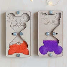 

Mouse Cat Wooden Hourglass Toddler Busy Board Montessori Accessoires Elements Parts Sand Clock for Kids Education Diy Wood Toys