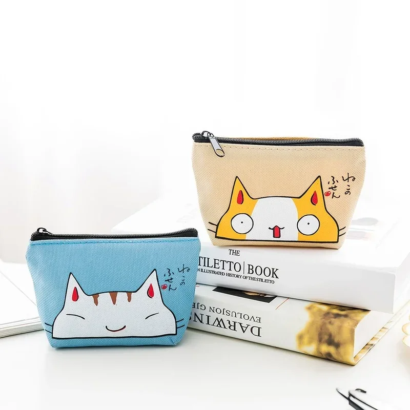 Women Cute Cat Sanitary Napkin Pad  Zipper Cosmetic Bag Girls Makeup Lipstick Pouch Travel Earphone Coin Organizer Storage Bag