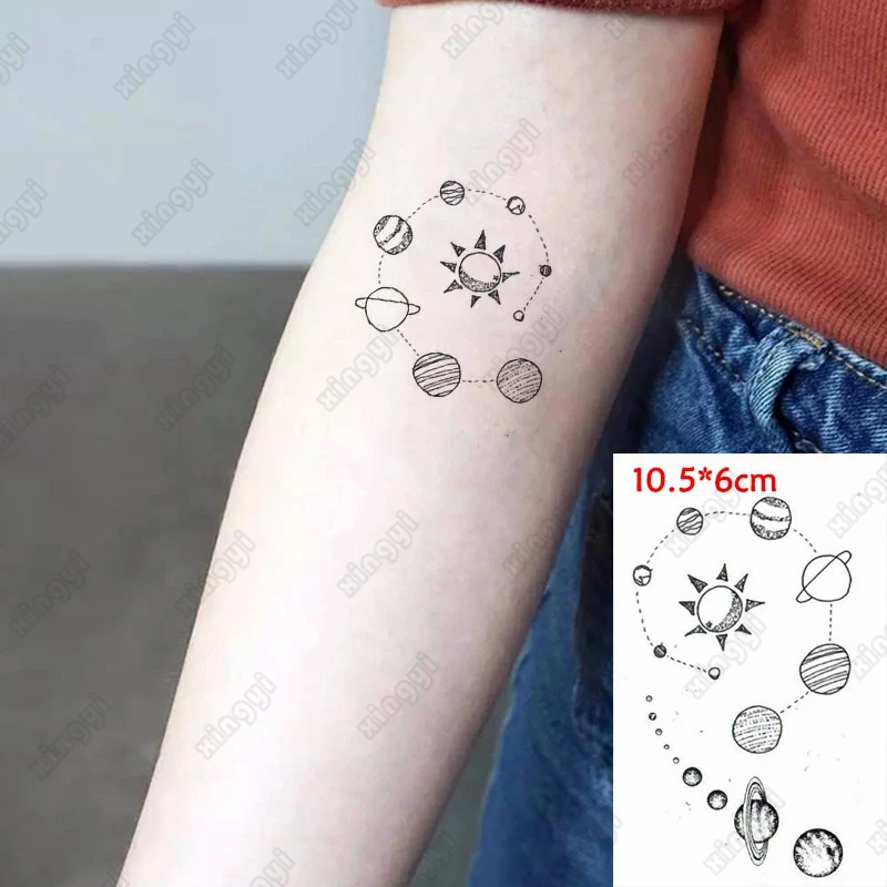 

Geometric Planet Temporary Tattoo for Children Girl Moon Forest Waterproof Fake Black Tattoo Stickers Kids Women Men Ear Tatoos