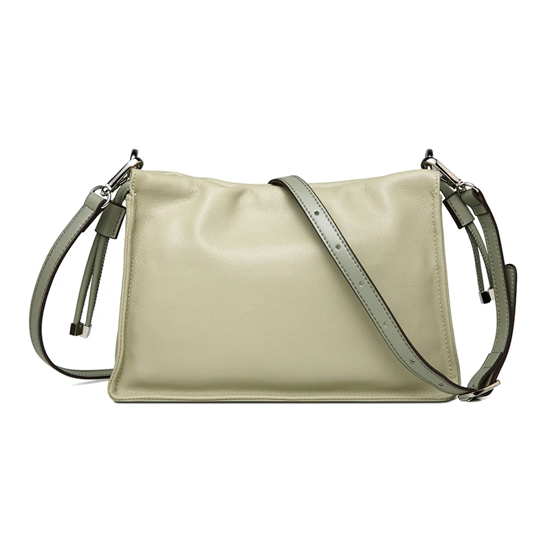 2022 NEW Ladies Elegant Genuine Cow Leather Crossbody Bag Draw String Shoulder Bag Woman Simple Mint Green Verstile Satchel Bags