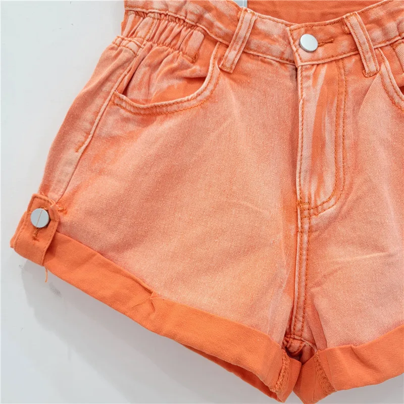 European Goods Curling Denim Shorts Women 2024 Summer Elastic High Waist A- Line Wide Leg Short Pants Fashion Casual Hot Pants