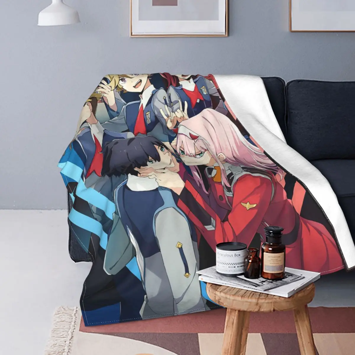 

Zero Two Hiro Ichigo Miku Knitted Blankets Fleece Darling in the Franxx Anime Super Soft Throw Blanket for Home Couch Bedroom