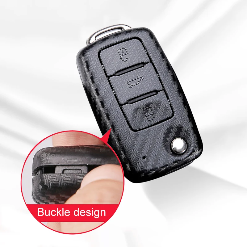 Key Case Key Case Cover Car Key Shell Carbon Car Key Cover For VW Bora Jetta POLO Golf 7 4 5 6 MK5 MK6 MK7 Passat b5 T-ROC Tiguan MK2-Keychain Bag