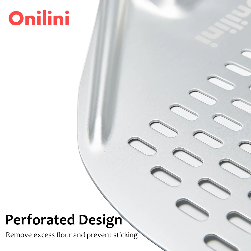 Onilini 12/13/14 inch Pizza Peel Perforated Pizzas Shovel Retangular Anodized Pizza Paddle with Wood Handle Accessories