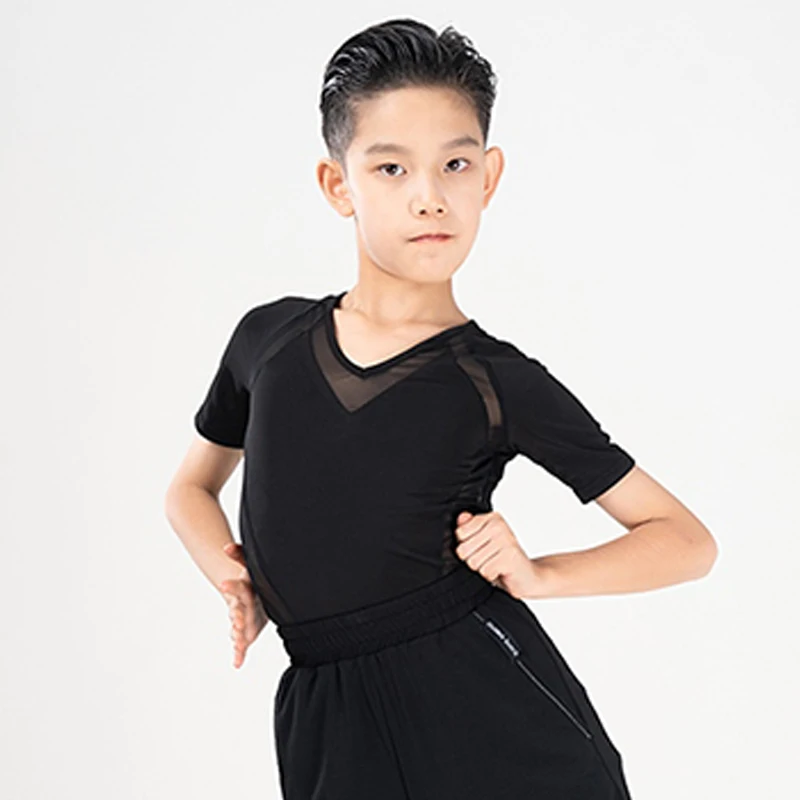 

New Boys Latin Dance Costume Black White V-Neck Tops Practice Clothes Cha Cha Rumba Samba Dance Stage Performance Wear VDL41