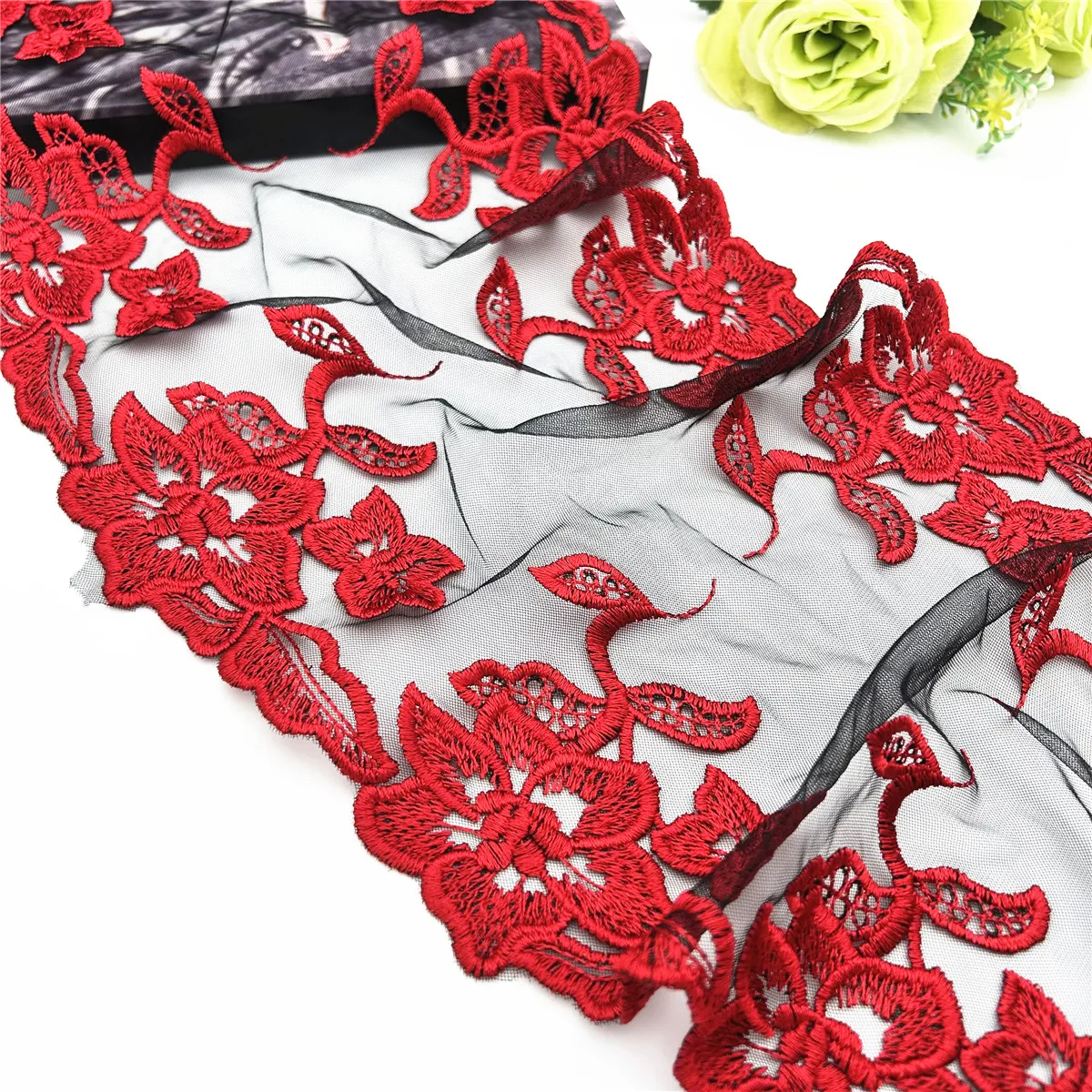5y/lot Width7 7/8 inch (20cm) Red Embroidery Lace Trim Skirt Hem Clothes Sewing Material DIY Apparel Dress Wedding Fabric 3