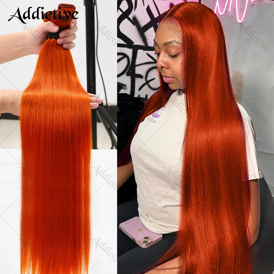 Ginger Orange Straight Bundles Human Hair Original Colored Raw Hair Bundles Double Weft Virgin Extensions Quick Weaving
