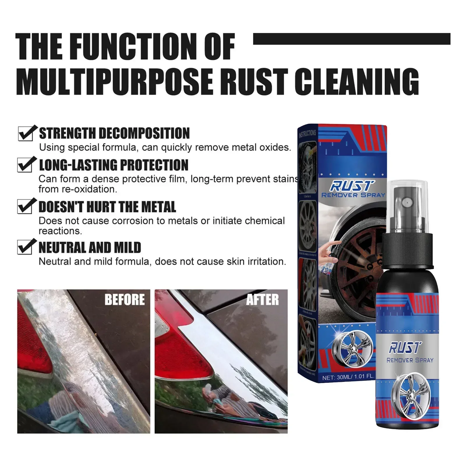 Rust Inhibitor Rust Remover Derusting Spray Car Maintenance Cleaning Metal Chrome Paint Clean Anti-rust Lubricant