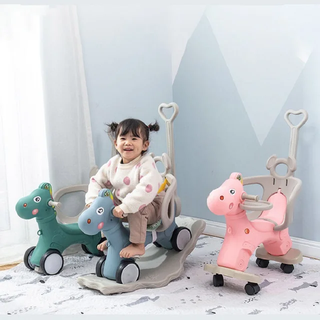 Kid Music Rocking Horse Plastic Flashing Rocking Horse Sliding Cart Baby Infant Multi-Function Rocking Chair Wooden Ride On Toys 2